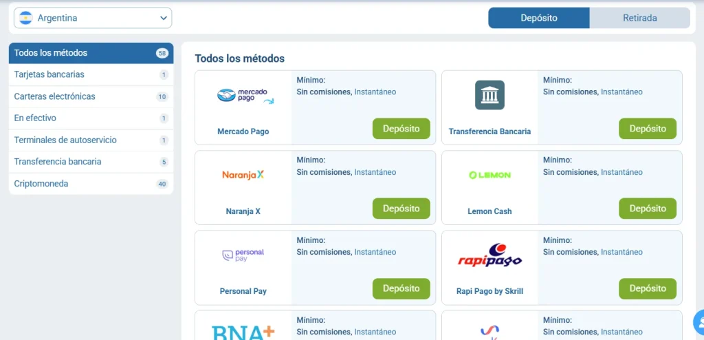 Métodos de pago disponibles en Argentina