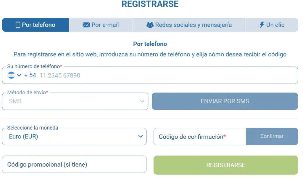 Registro con número de teléfono