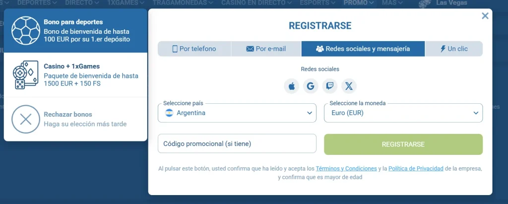 Registro con redes sociales